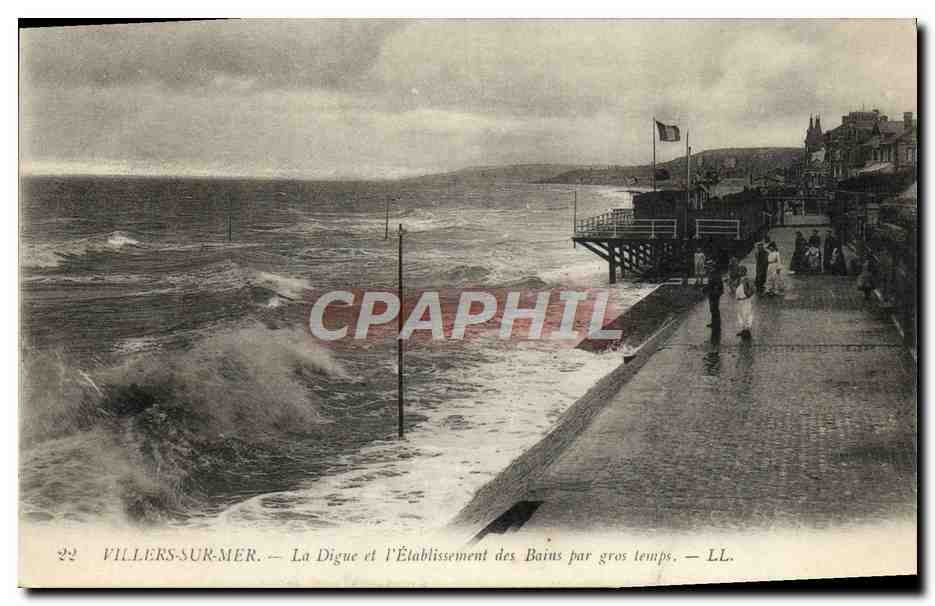 Villers-sur-Mer — Die Mole und das Badehaus bei Sturm — LL.