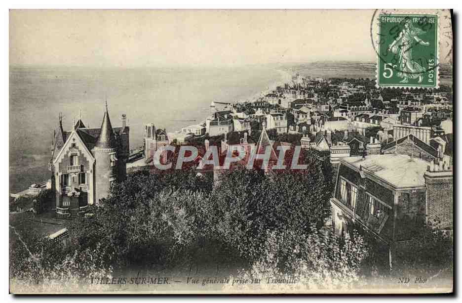 Tarjeta postal antigua Villers Sur Mer Vista General Tomada desde Trouville