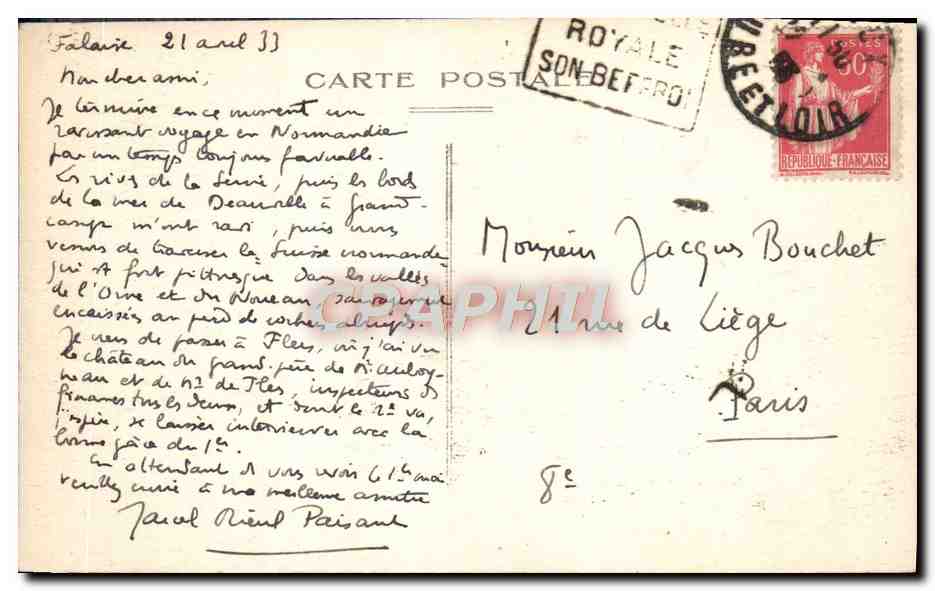 CPA Falaise Le Chateau et la Breche Henri IV Train  — Rückseite