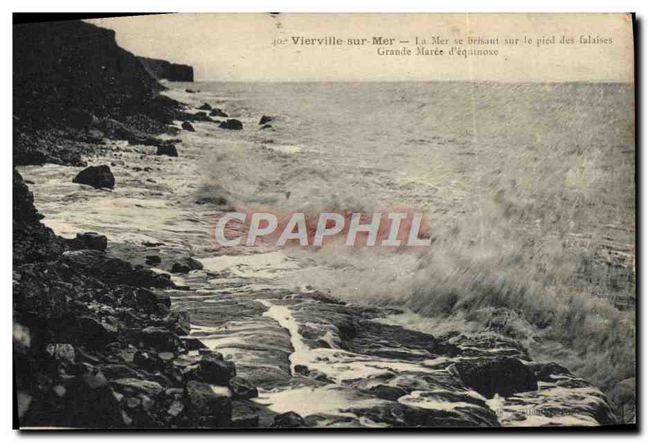 CPA Vierville Sur Mer La mer se brisant sur le pied des falaises Grande maree d'equinoxe