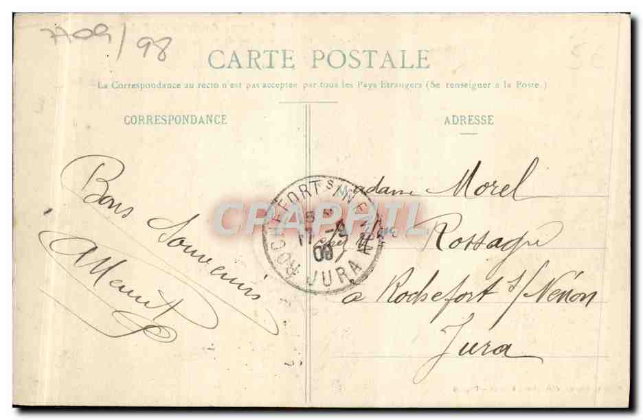 La Lanterna del Gars de Falaise — escena de calle con tambor — Gauluite Jeanne, edit.-fot., Falaise — Diaposé — Reverso