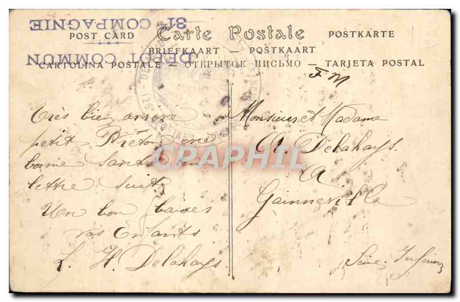 Tarjeta postal antigua Falaise La Place Guillaume el Conquistador — Reverso