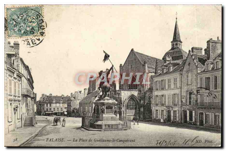 Tarjeta postal antigua Falaise La Place du Guillaume le Conquerant
