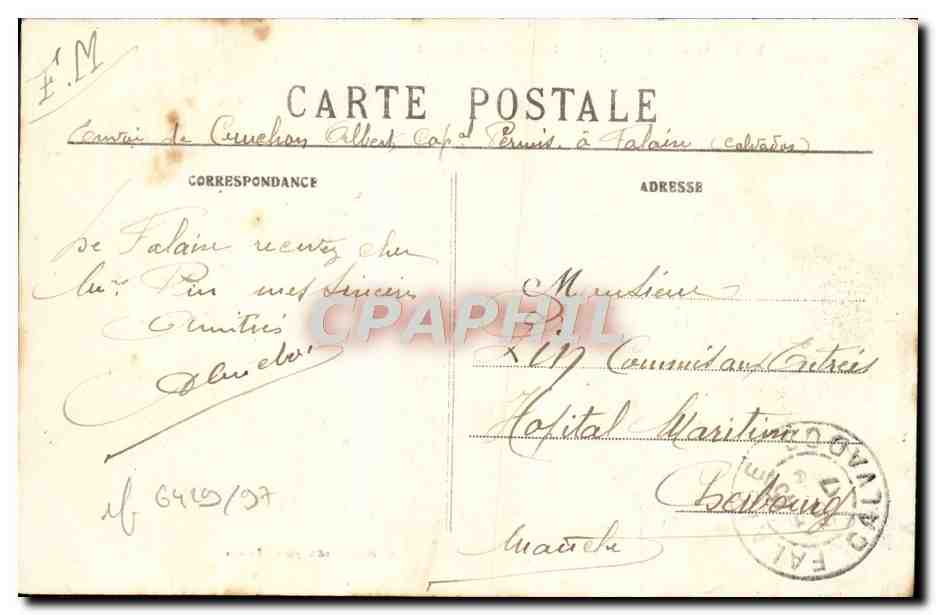 CPA Falaise Mont Myra Le Rocher du Spbinx — Verso