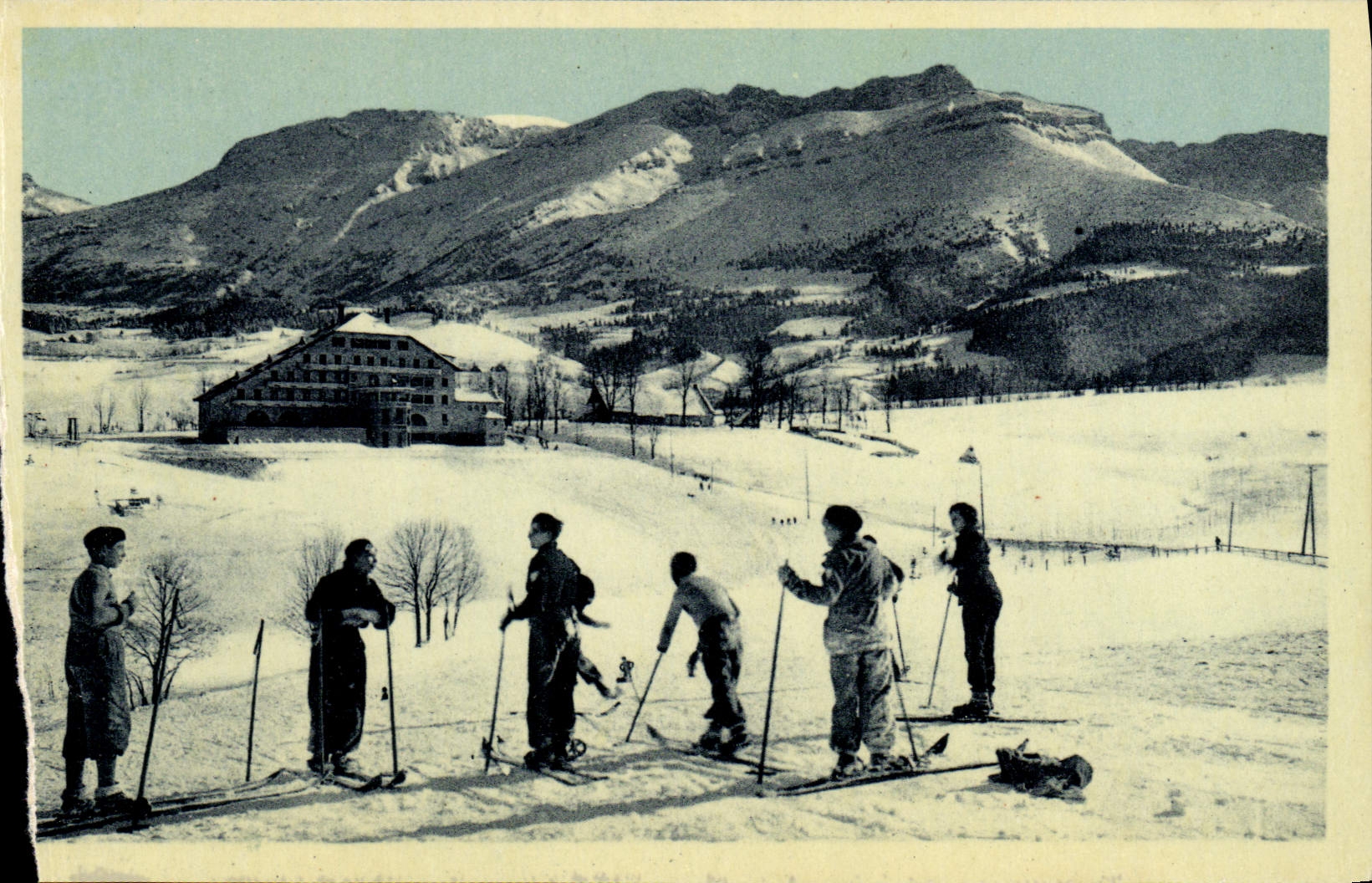 Tarjeta postal antigua Villard De Lans La torre campanaria y sus grandes campos de nieve Esquí