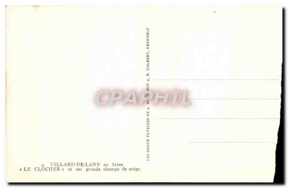 Tarjeta postal antigua Villard De Lans La torre campanaria y sus grandes campos de nieve Esquí — Reverso