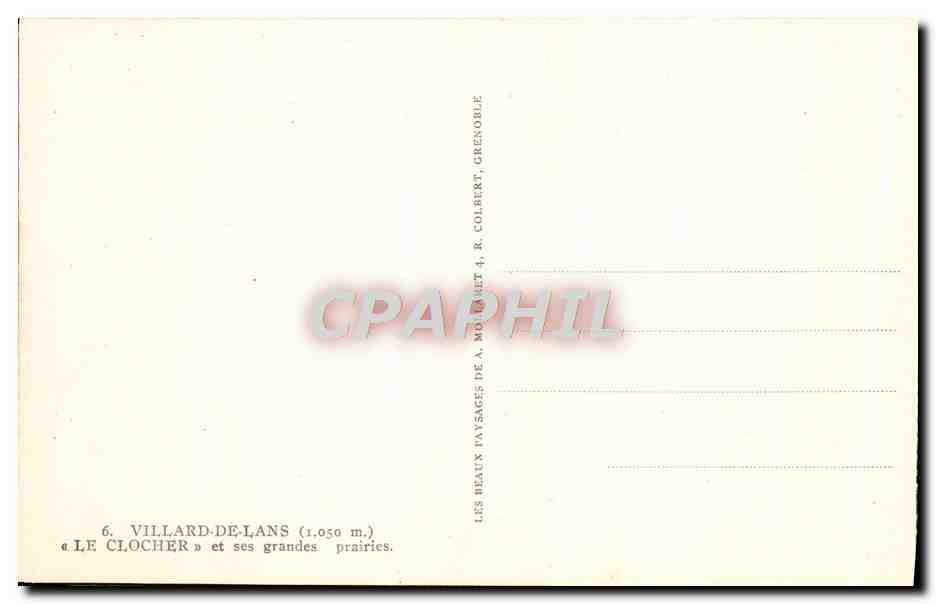 Villard-de-Lans — Le Clocher et ses grandes prairies — A. Molonnet & R. Colbert, Grenoble — Verso