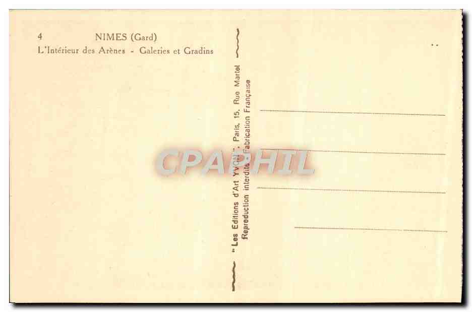 Nîmes (Gard) — L'Intérieur des Arènes - Galeries et Gradins — Yvart — Rückseite