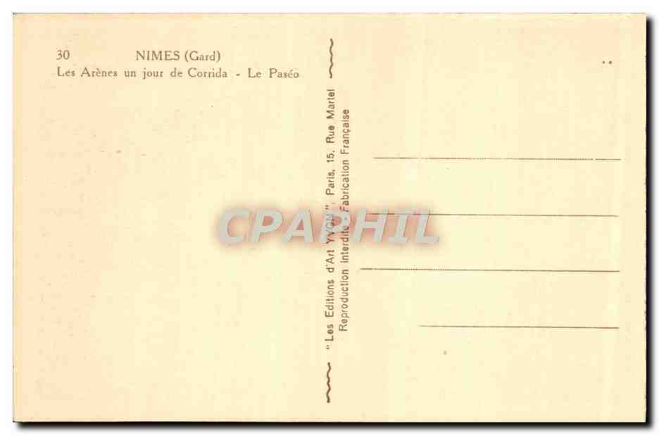 CPA Nimes Les Arenes Un Jour de Corrida Le paseo Taureau — Rückseite