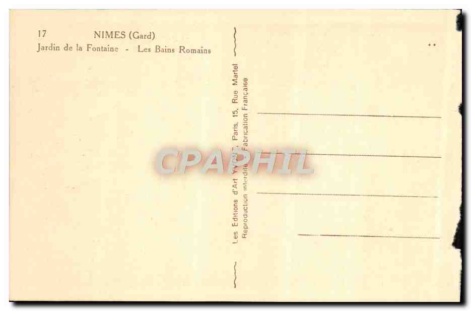 CPA Nimes Jardin de la Fontaine Les Bains Romains — Rückseite