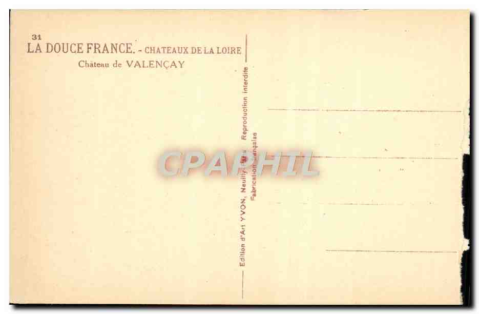 CPA Chateaux De La Loire Chateau de Valencay — Verso