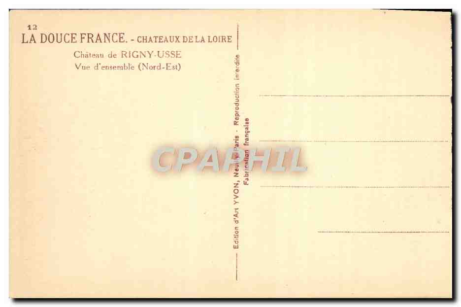 CPA Chateaux De La Loire Chateau de Rigny Usse — Rückseite