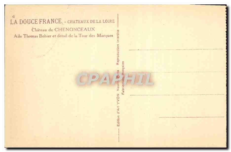 CPA Chateaux De La Loire Chateau de Chenonceaux — Rückseite