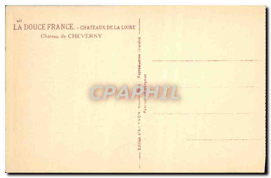 CPA Chateaux De La Loire Chateau Cheverny — Verso