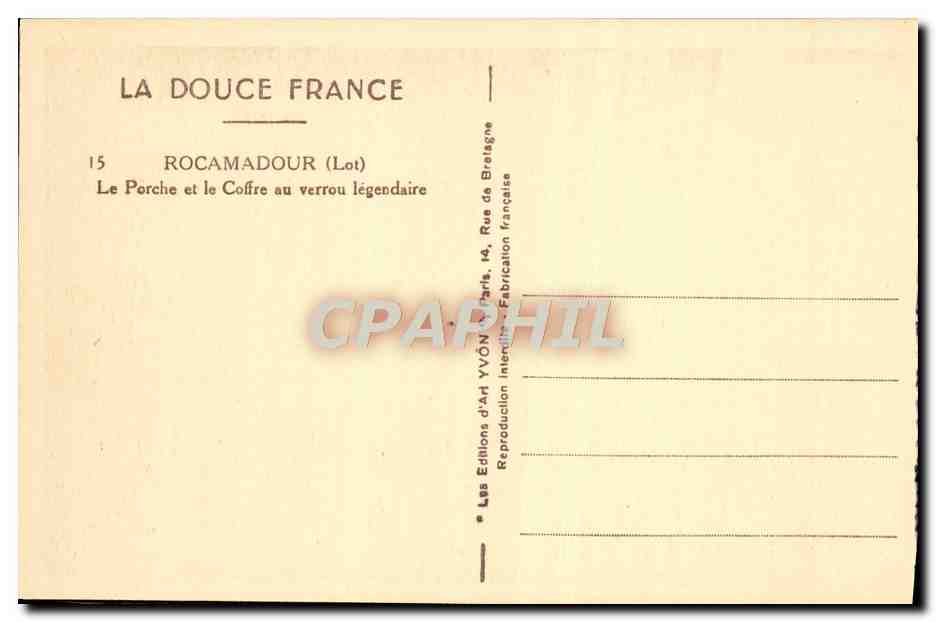 Rocamadour — Le Porche et le Coffre au verrou légendaire — Les Éditions d'Art Yvôn, Paris — Verso