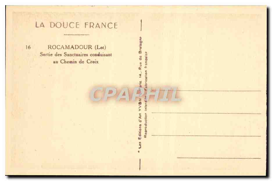 Rocamadour — Sortie des Sanctuaires conduisant au Chemin de Croix — Les Éditions d'Art VV/N Paris — Rückseite