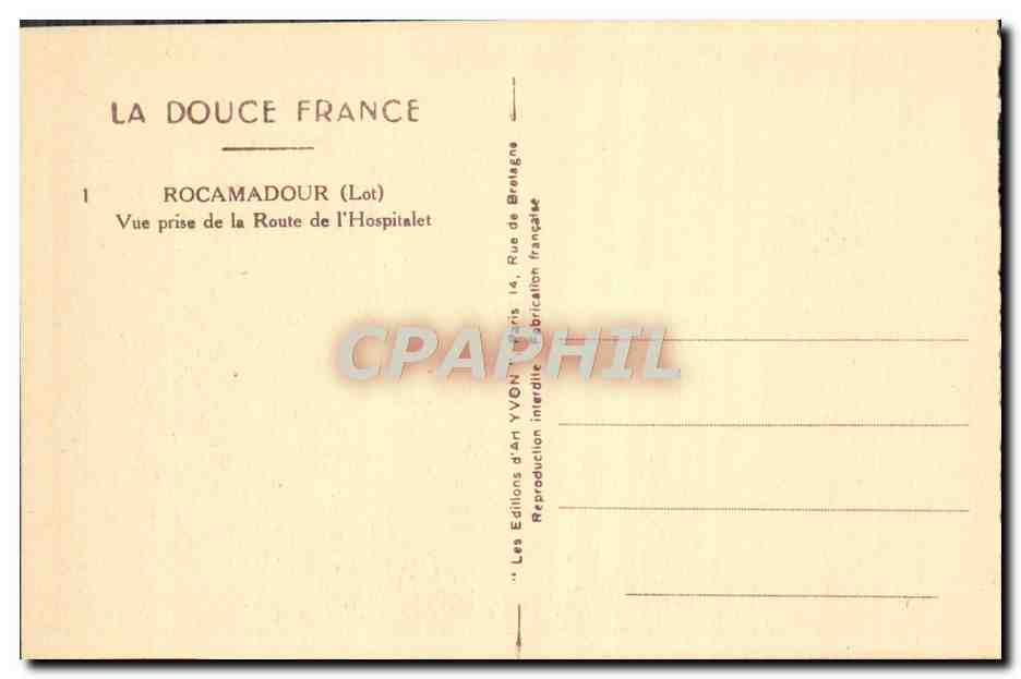 Rocamadour (Lot) — Ansicht vom Weg zum Hospitalet — Éditions d'An Yvon, Paris — Rückseite