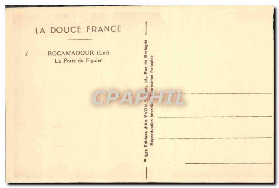 Rocamadour (Lot) — Ansicht der Figuier-Tür — Éditions d'Art Yvon — Rückseite