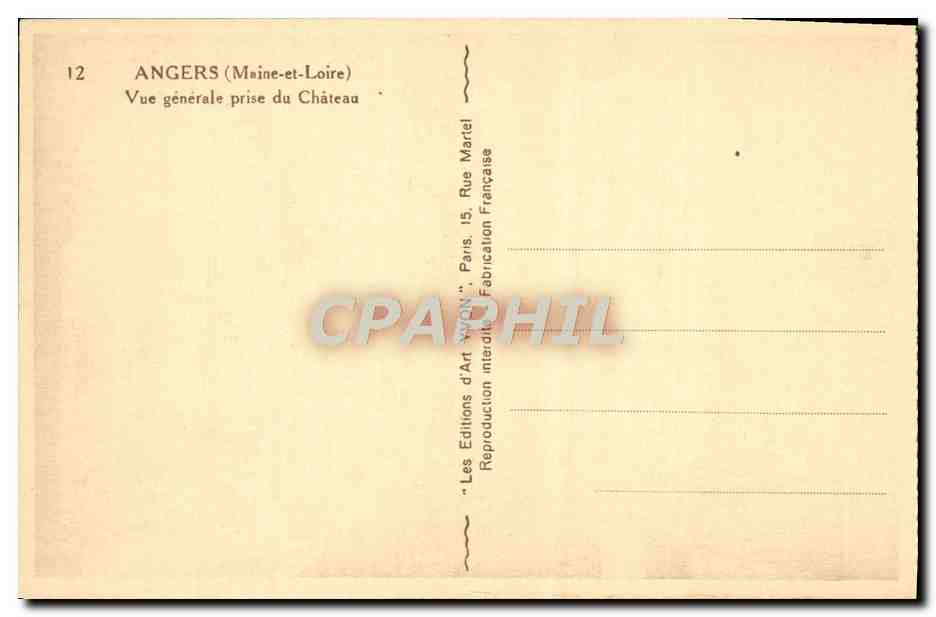 CPA Angers Vue generale prise du Chateau  — Verso