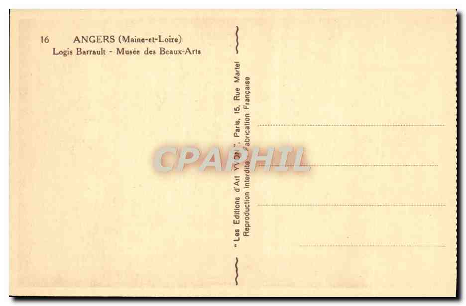 CPA Angers Logis Barrault Musee des Beaux Arts  — Rückseite