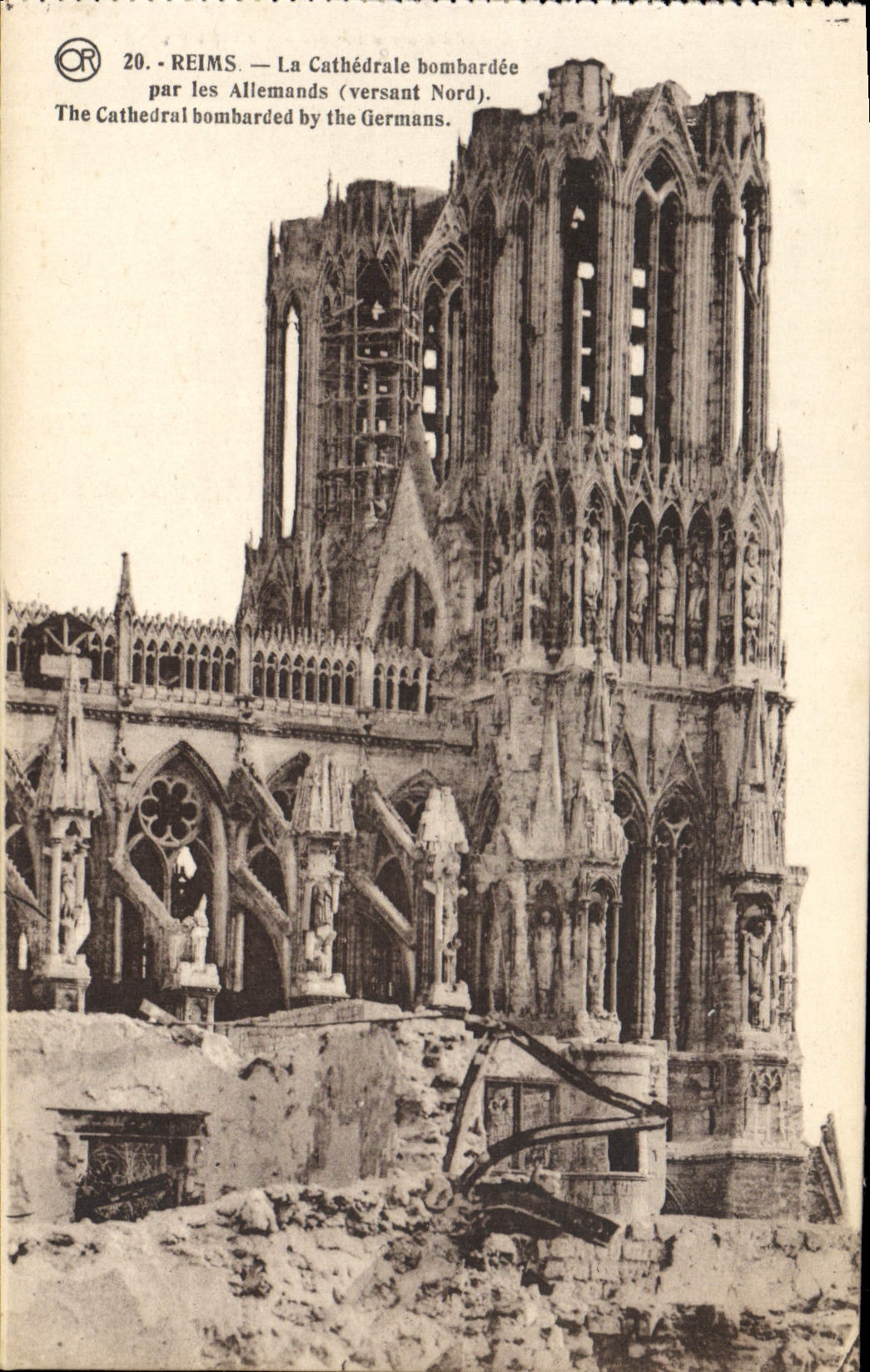 Reims — La Cathédrale bombardée (versant Nord) — Éditions OR, Ch. Brun Matoungues