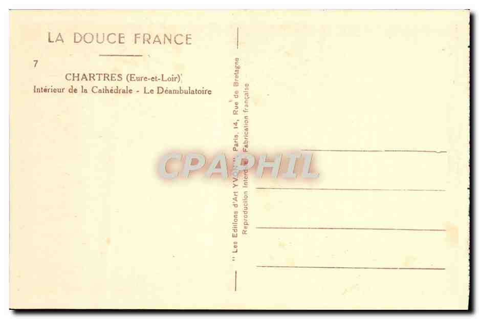 Chartres (Eure-et-Loir) — Intérieur de la Cathédrale - Le Déambulatoire — Les Éditions d'Art Yvon, Paris — Verso