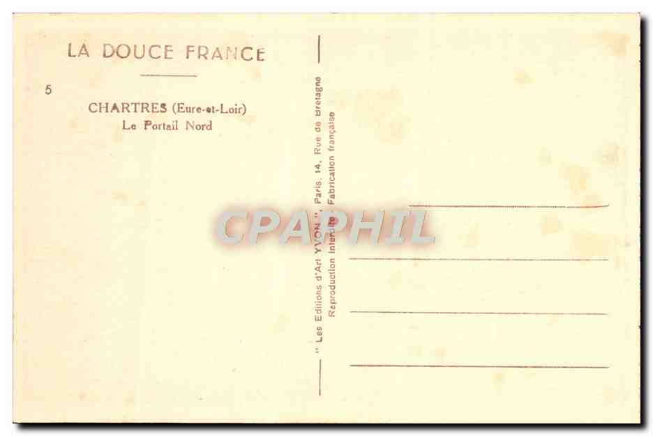 CPA Chartres La Portail Nord  — Verso