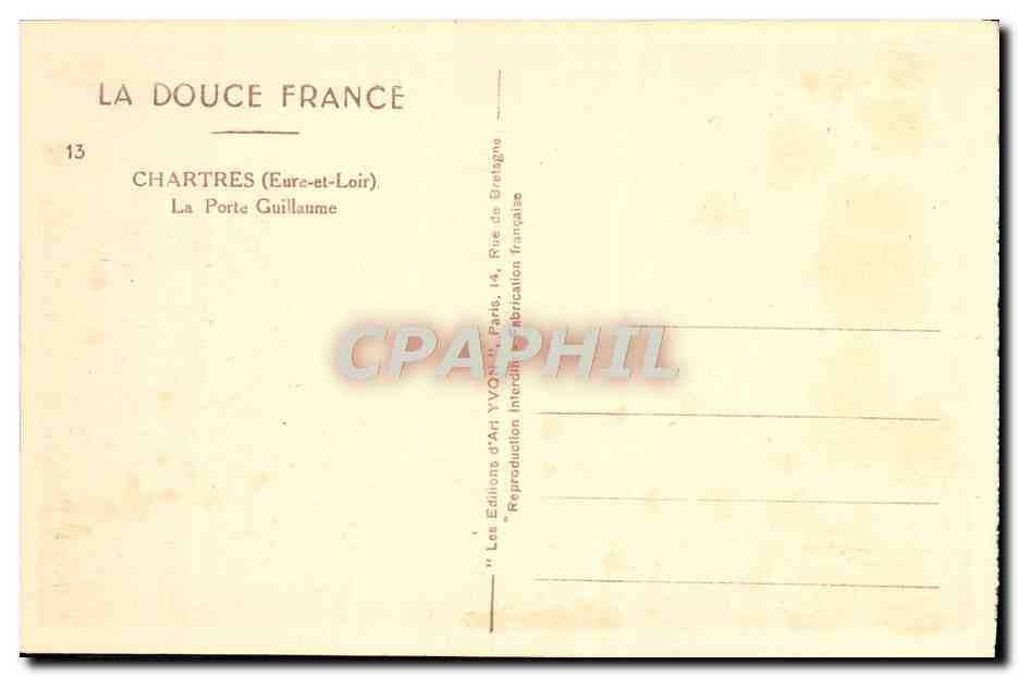 CPA Chartres La Porte Guillaume — Verso