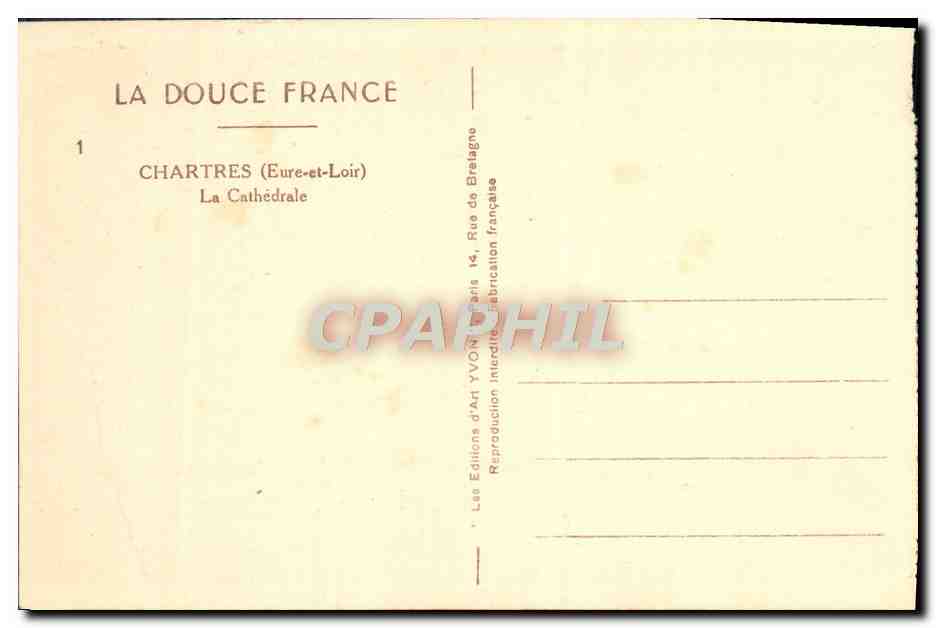 Chartres (Eure-et-Loir) — La Cathédrale — Les Éditions d'Art Yvon, Paris — Verso