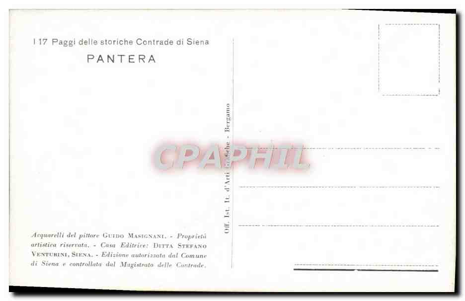 CPA Paggi delle storiche Contrade di Siena Pantera Lion Costume Folklore — Rückseite