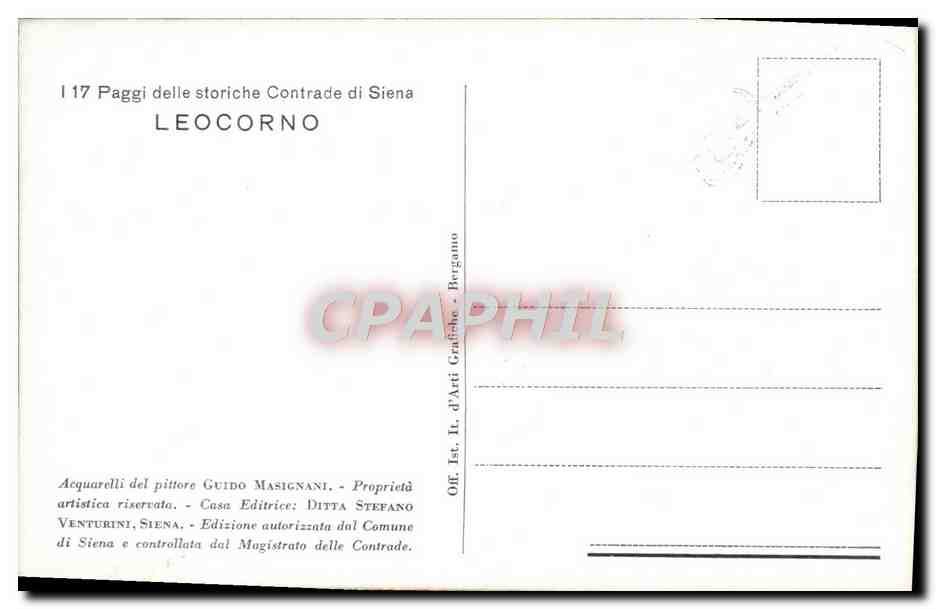 CPA Paggi delle storiche Contrade di Siena Leocorno Licorne Costume Folklore — Rückseite