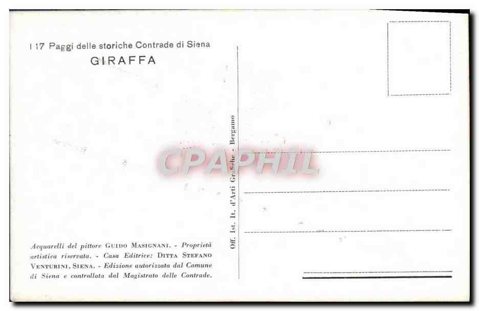 CPA Paggi delle storiche Contrade di Siena Giraffa Giraffe Costume Folklore — Rückseite