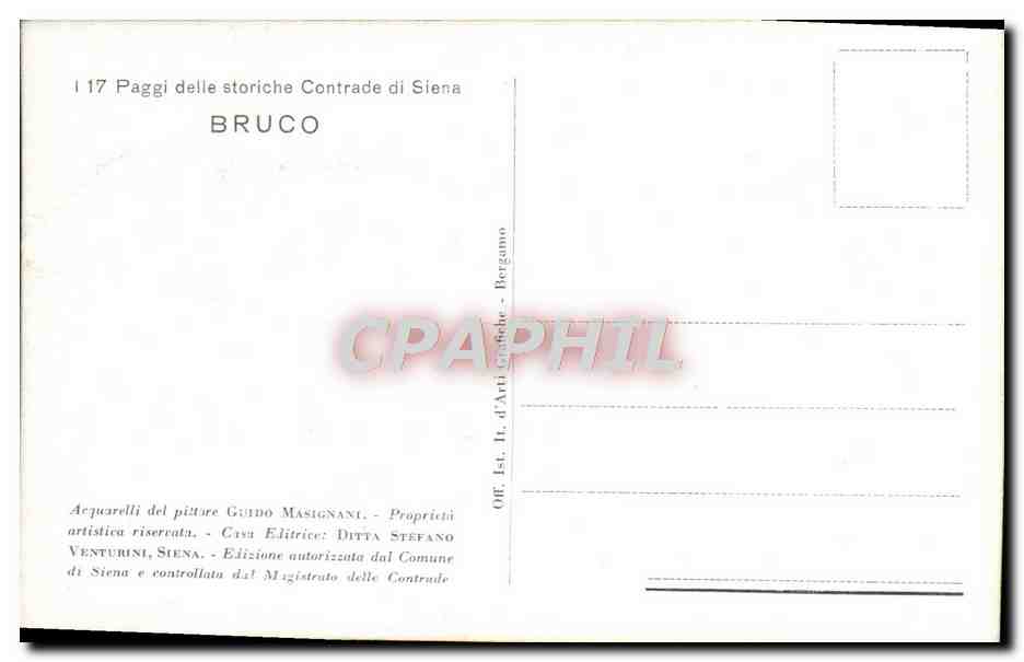 CPA Paggi delle storiche Contrade di Siena Bruco Costume Folklore — Rückseite