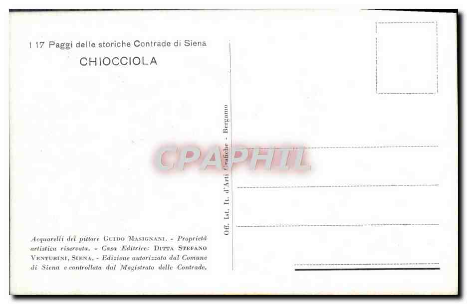CPA Paggi delle storiche Contrade di Siena Chiccoila Escargot Costume Folklore — Rückseite