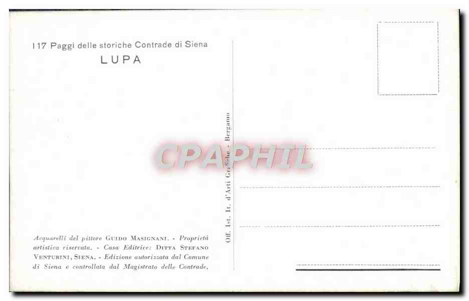 CPA Paggi delle storiche Contrade di Siena Lupa Loup Costume Folklore — Rückseite