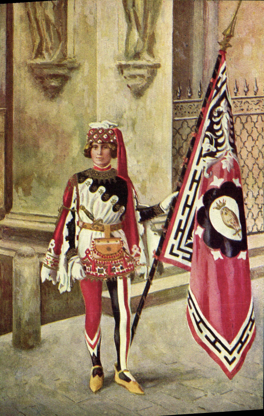 CPA Paggi delle storiche Contrade di Siena Civetta Hibou Costume Folklore