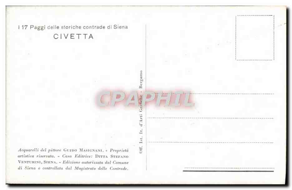 CPA Paggi delle storiche Contrade di Siena Civetta Hibou Costume Folklore — Rückseite