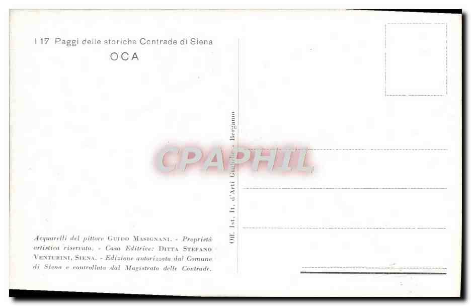 CPA Paggi delle storiche Contrade di Siena Oca Oie Canard Costume Folklore — Rückseite