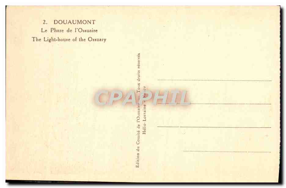 Douaumont — Phare de l'Ossuaire — Édition du Comité de l'Ossuaire, Hélo-Lorraine, Nancy — Reverso