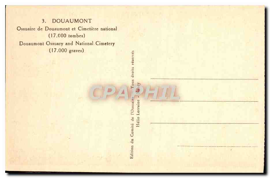 Ossuaire de Douaumont — Ossuaire et Cimetière national — 17.000 tombes — Édition du Comité de l'Ossuaire, Nancy — Reverso