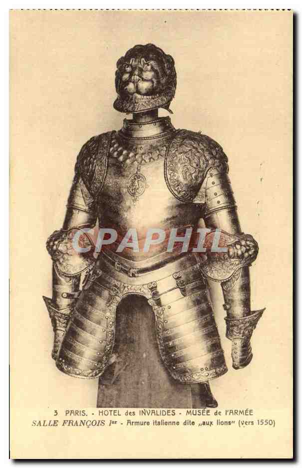 CPA Paris Hotel des Invalides Musee de l'Armee Salle Francois 1er Armure italienne dite aux Lions