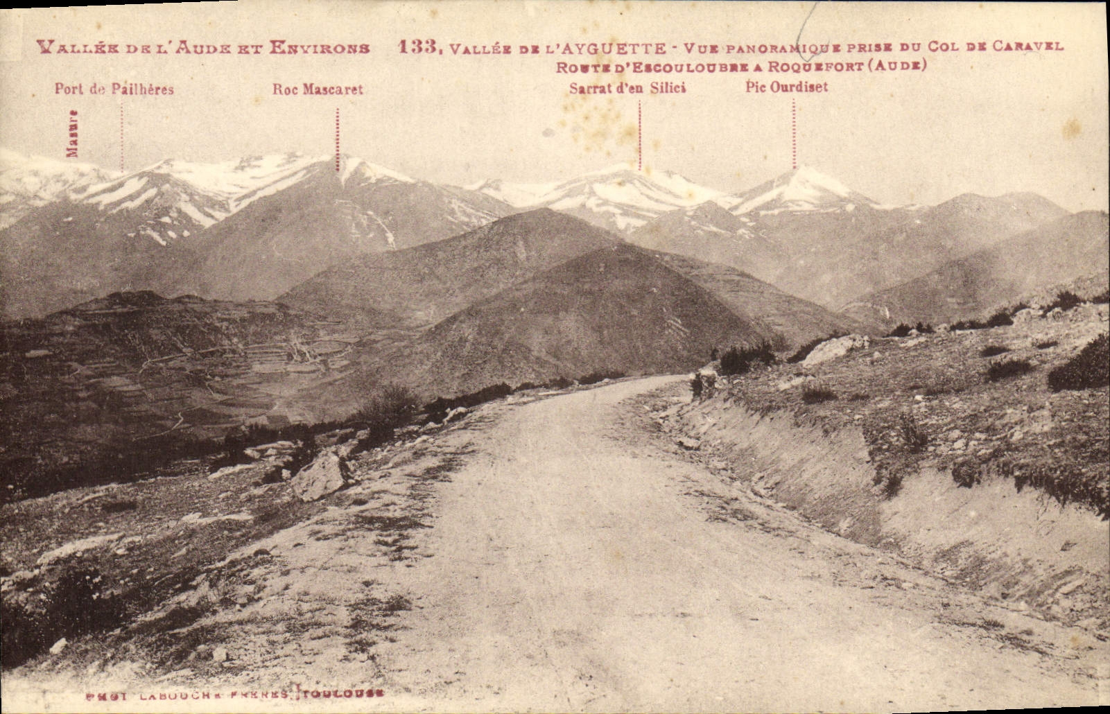 Tal der Aude und Umgebung — Panoramablick vom Col de Caravel — Verlag: PMST Labouché, Toulouse, Nr. 133