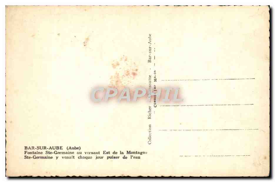 Fontaine Ste-Germaine — Bar-sur-Aube — éditeur Cim — Verso