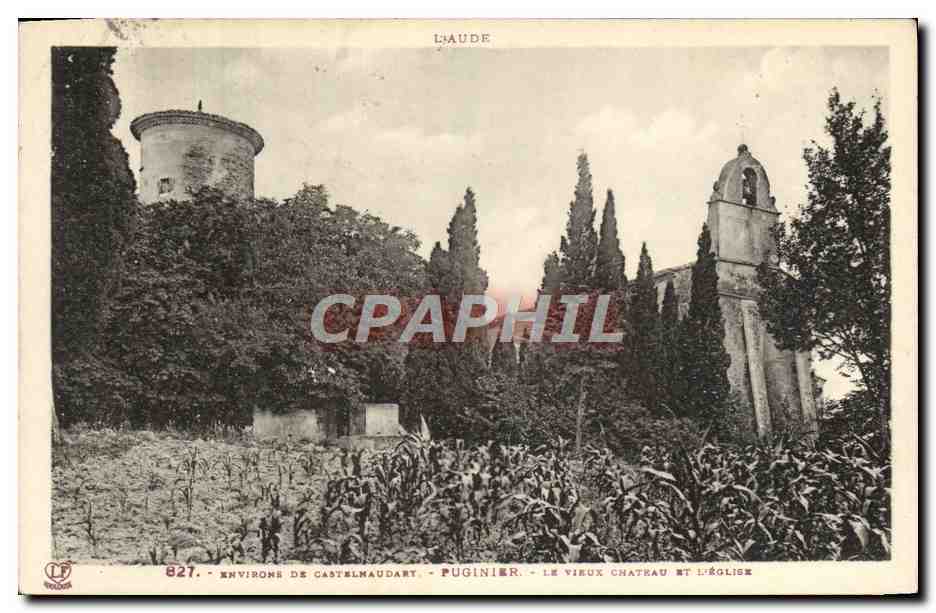 CPA L'Aude Environs de Castelnaudary Puginier le vieux chateau et l'eglise