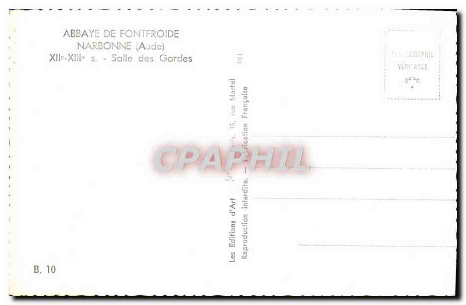 CPA Abbaye de fontfroide Narbonne Salle des gardes — Rückseite