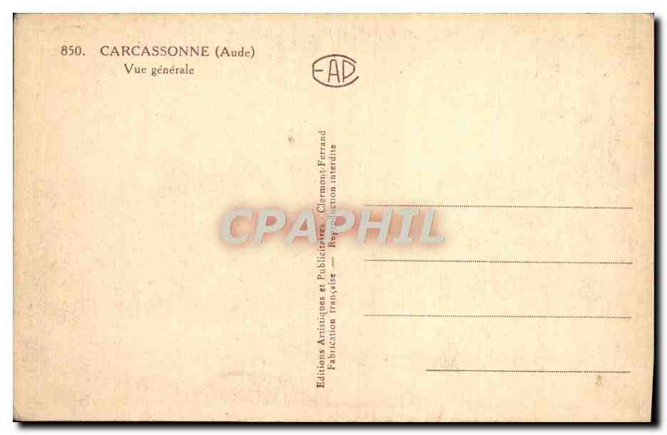 Carcassonne — Vue générale — Éditions Artiennes et Publiques Clermont-Ferrand — Verso