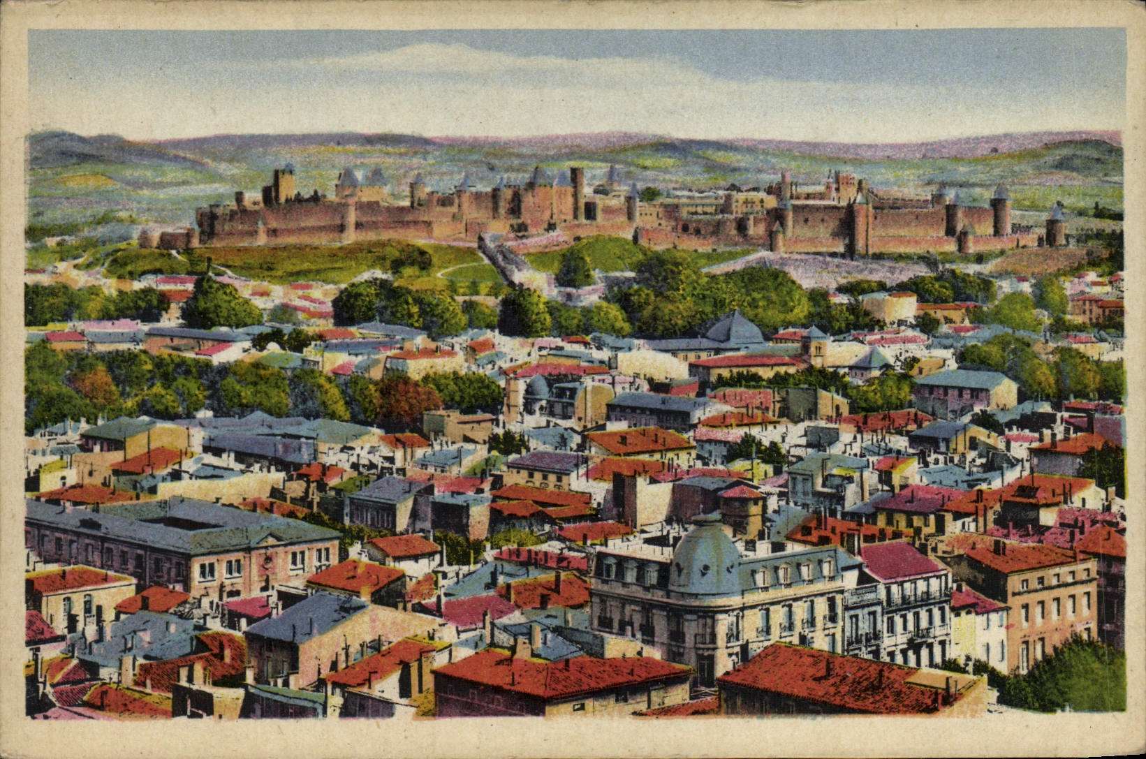 Carcassonne — Panorama de la Ville et la Cité — C. DES ARTS PHOTOMÉCANIQUES, Paris