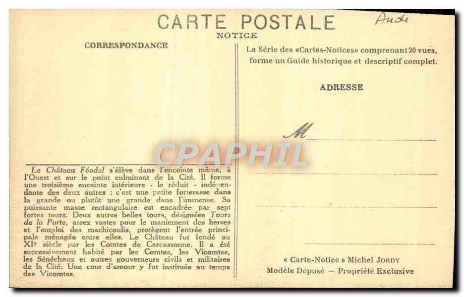 CPA La Cite De Carcassonne le chateau feodal entree principale — Rückseite