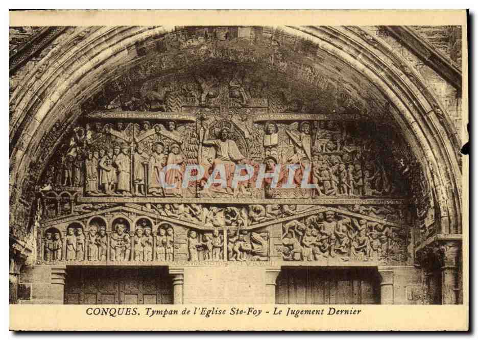 CPA Conques Tympan de l'eglise ste foy le jugement dernier