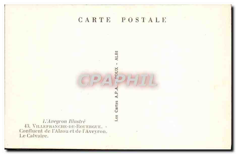 Le Calvaire — Confluent de l'Alzou et de l'Aveyron — Les Cartes A.P.A. - ALBI — Rückseite